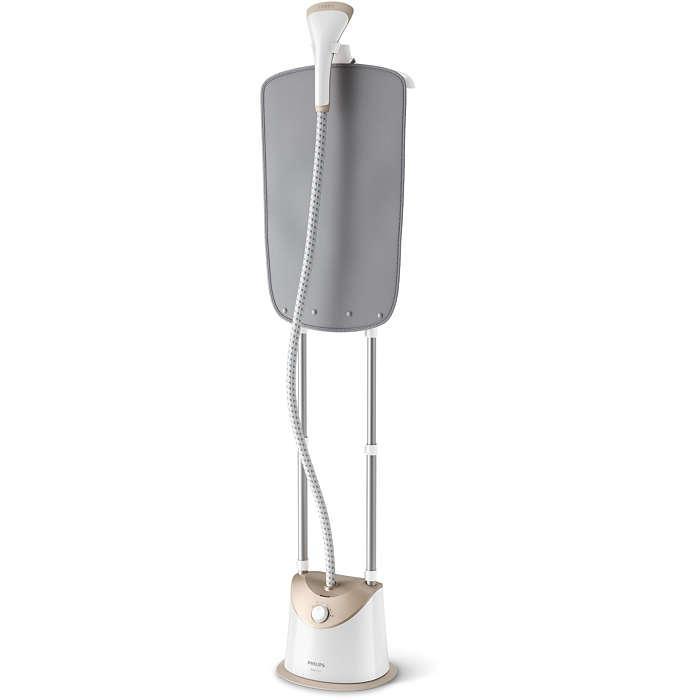 Bàn ủi hơi nước đứng Philips GC488 - Công suất 1800W mạnh mẽ, an toàn cho mọi loại vải, đầu phun hơi lớn thêm 40% cho diện tích là lớn hơn, 5 tốc độ hơi cho các loại vải - Bảo hành 24 tháng