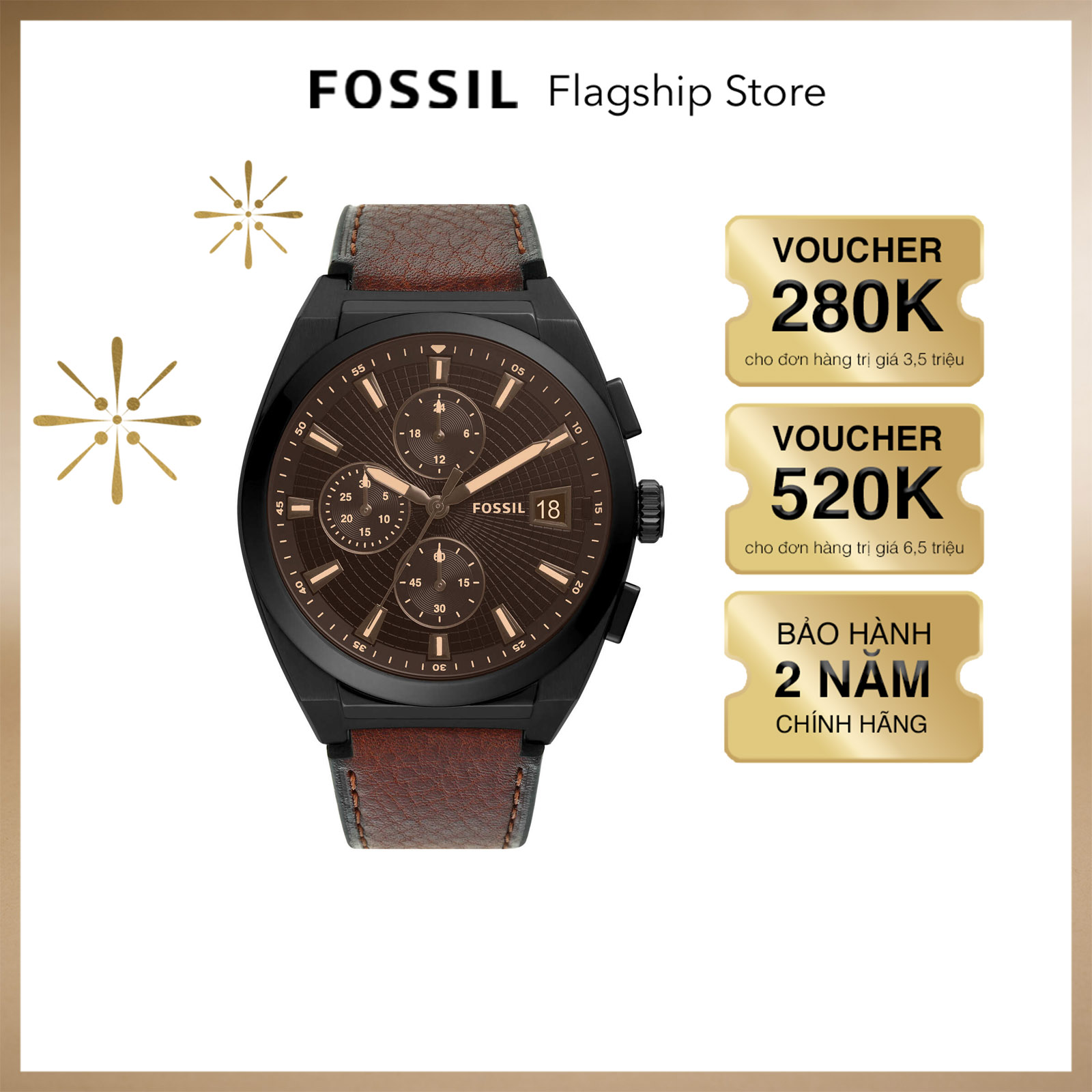 Đồng hồ nam Fossil EVERETT CHRONOGRAPH FS5798 dây da - màu nâu