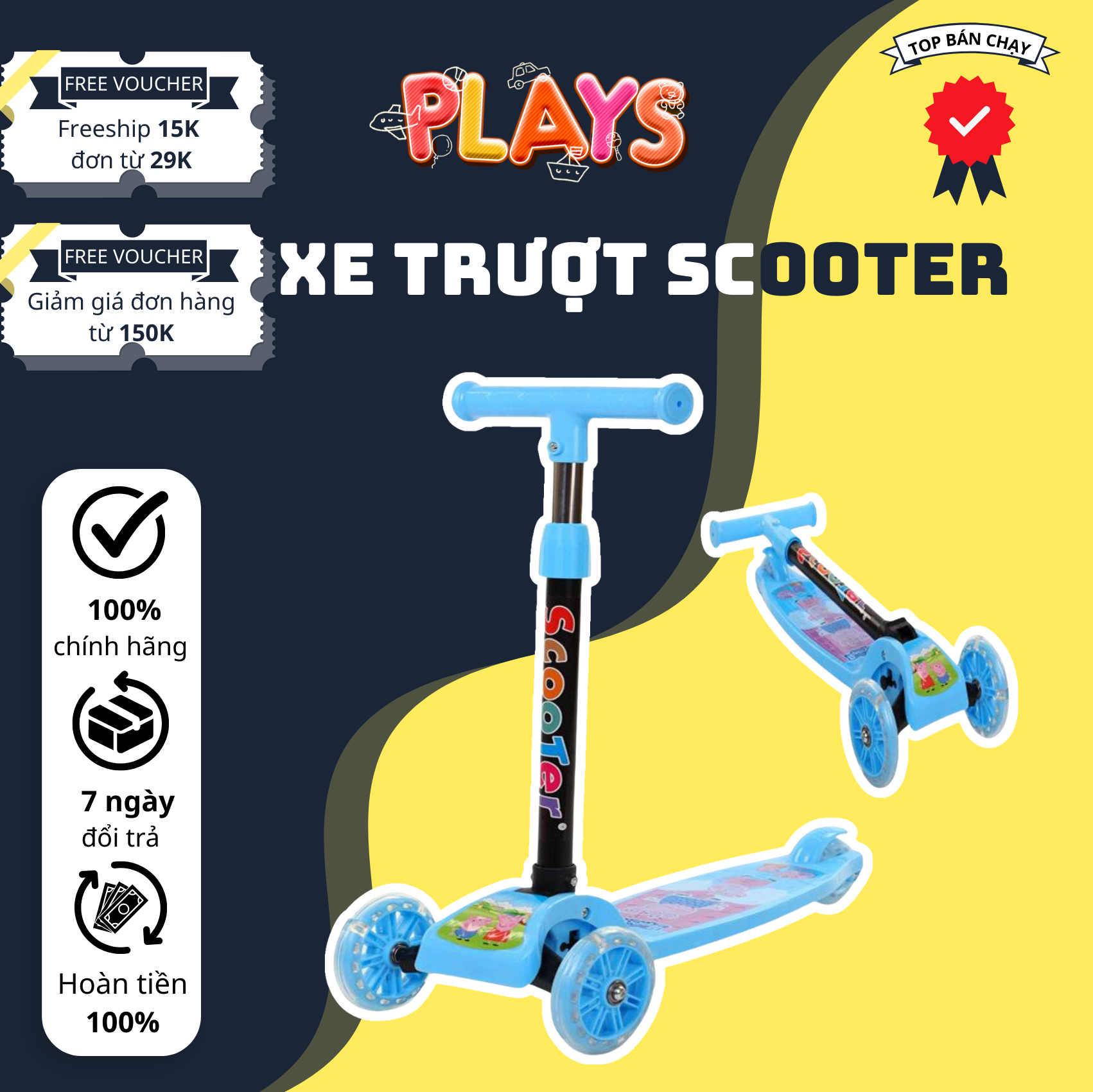 Xe trượt scooter cho bé 3 bánh gấp gọn thông minh có đèn phát sáng, xe trượt dành bé từ 1- 5 tuổi, xe trượt scooter cho bé chất liệu có nhạc, scooter trẻ em 3in1