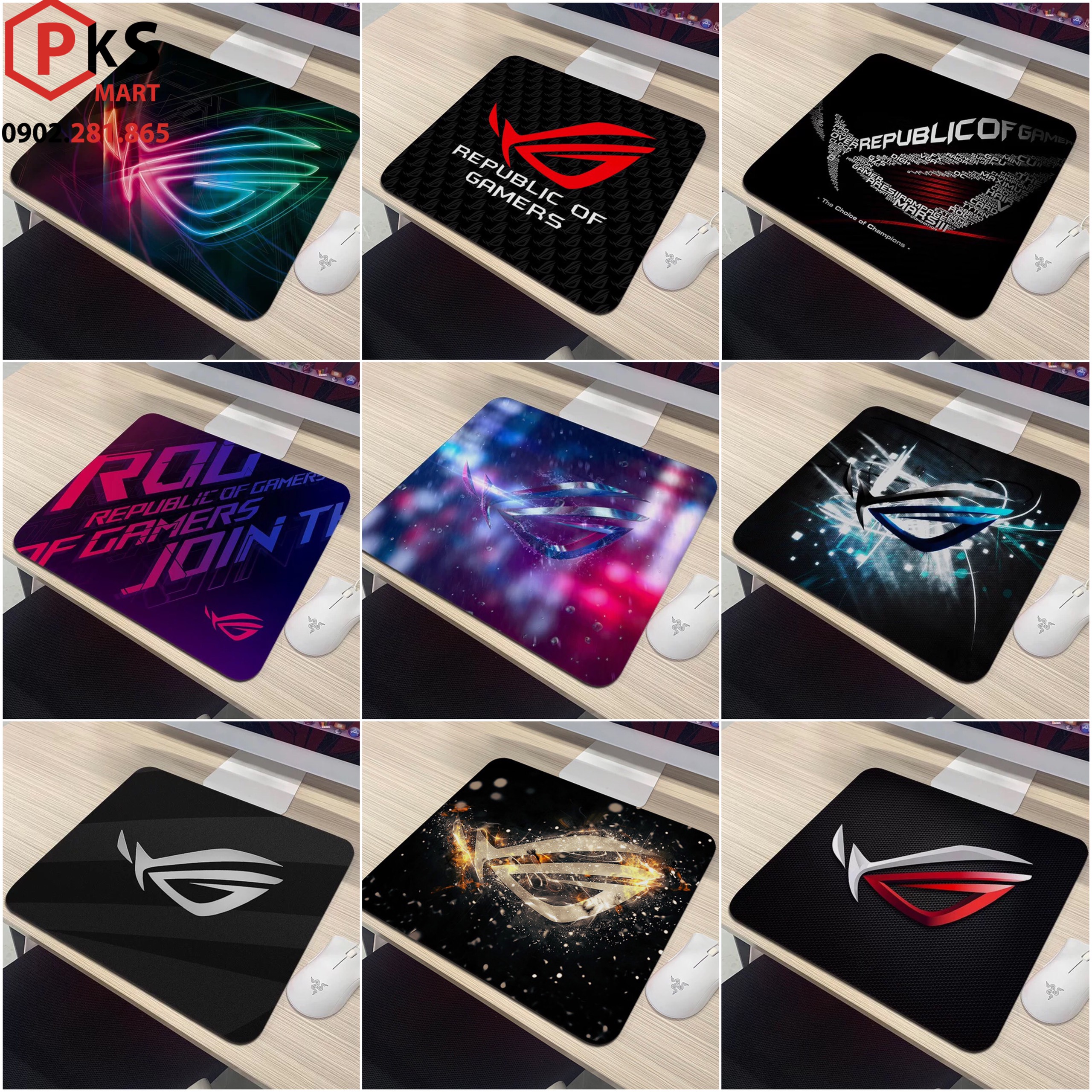 Lót chuột, pad chuột nhỏ 210x260 asus rog in 3d đẹp bo viền chắc chắn bền bỉ với thời gian - Phụ Kiện Số 9999 - PKSMART