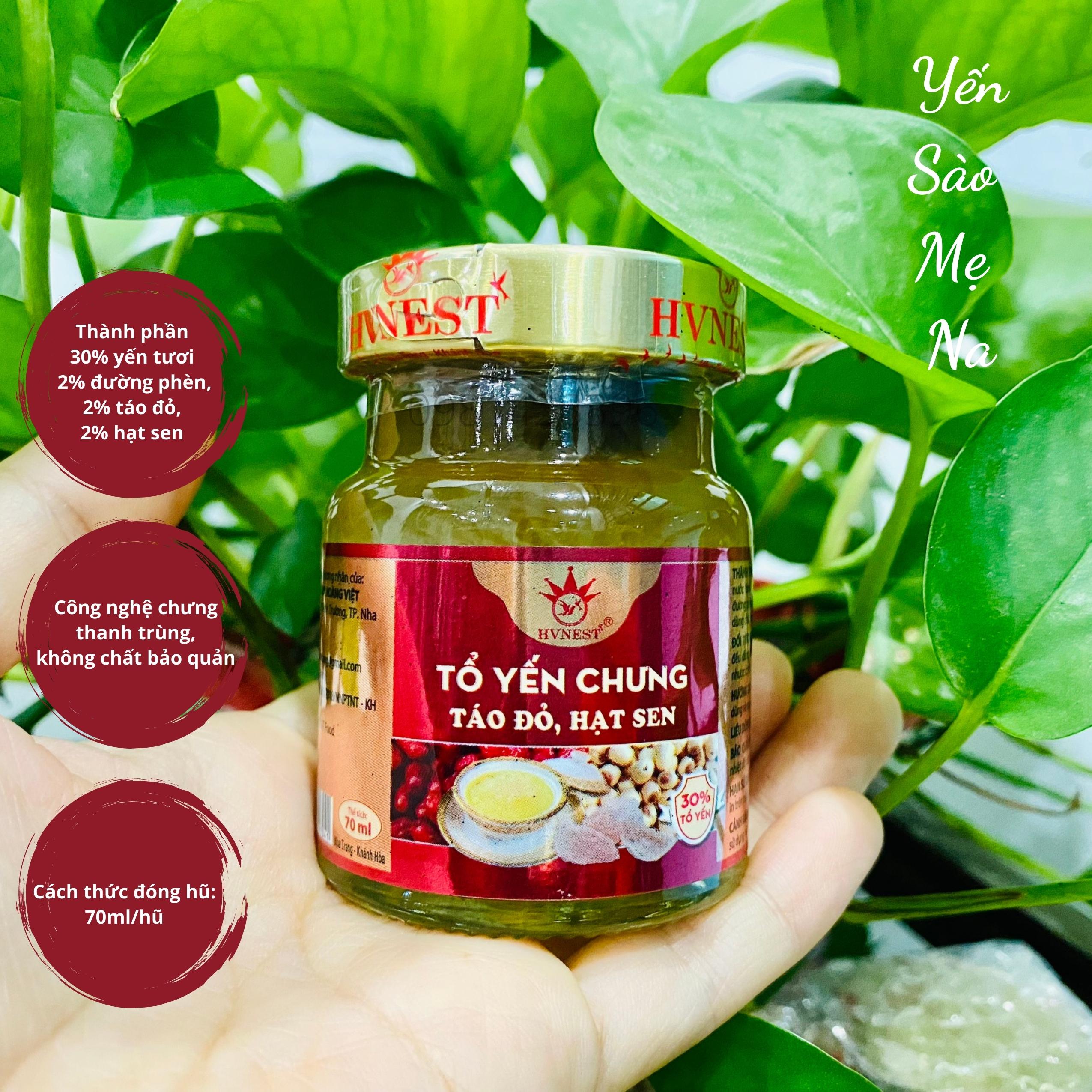 Tổ yến chưng Táo Hạt Sen Hoàng Việt 30% yến tươi Nha Trang, Khánh Hòa chính hãng không chất bảo quản thích hợp cho người lớn và trẻ em trên 1 tuổi giúp tăng cường sức đề kháng, bồi bổ sức khỏe giảm mệt mỏi