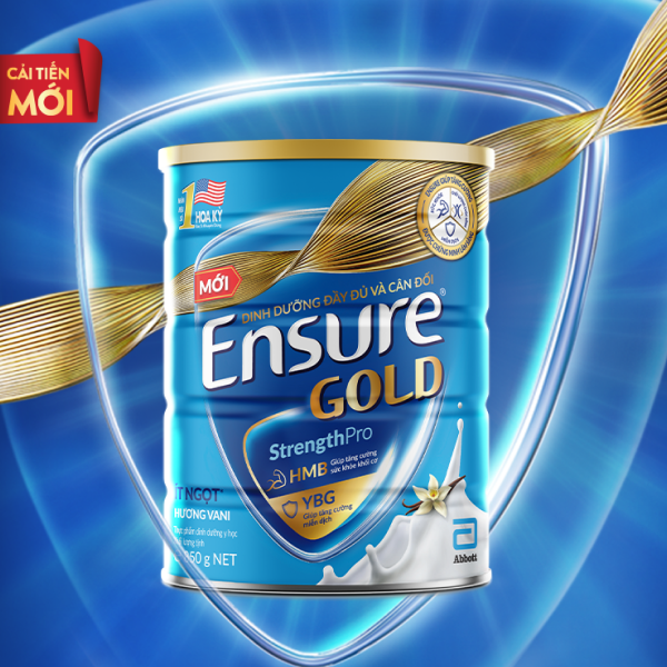 Sữa Bột Ensure Gold Abbott Hương Vani Ít Ngọt HMB YBG 850g