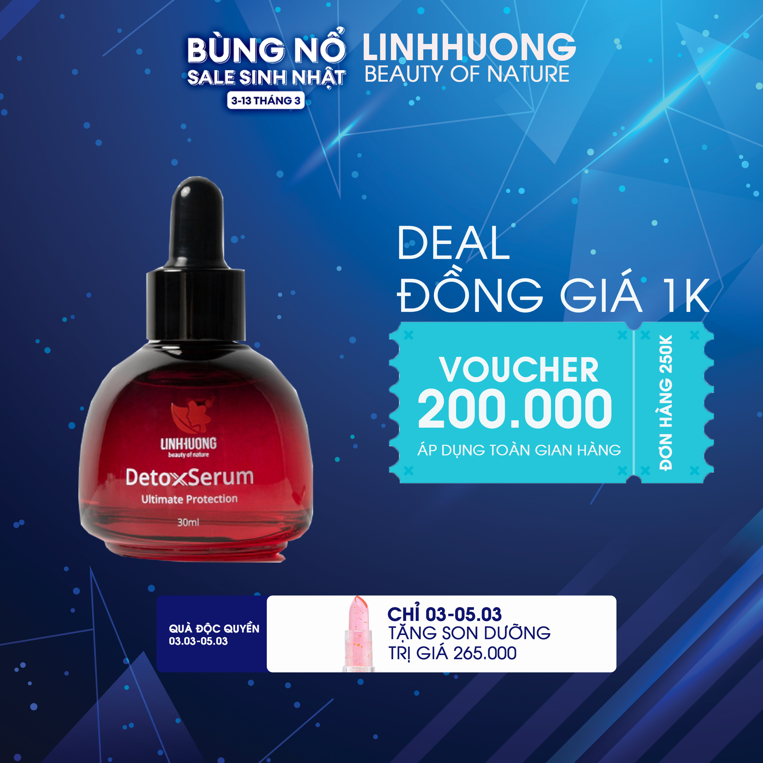 Linh Hương Detox Serum dưỡng trắng da căng bóng cấp ẩm phục hồi da mỏng