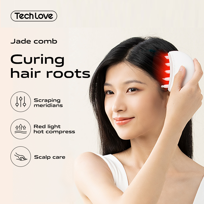 Tech Love Lược mát xa đầu, Lược Ngọc Bích, NẠO VÉT kinh mạch da đầu, kích thích mọc tóc, Lược Đánh răng năm ngón Head Massage Comb Jade Comb