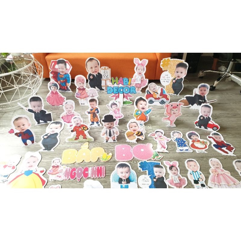 Hot-selling household goods Thiết kế hình Chibi trang trí tiệc sinh nhật happy birthday thôi nôi đầy tháng theo yêu cầu cho bé trai bé gái TK01