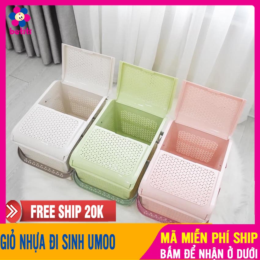 Giỏ nhựa đi sinh tiện lợi cao cấp umoo làn đựng đồ cho mẹ và bé đa năng có nắp đậy - làn đi sinh có nắp để đồ cho bà bầu ,làn đựng đồ sơ sinh , giỏ nhựa có nắp betiti - gio umoo