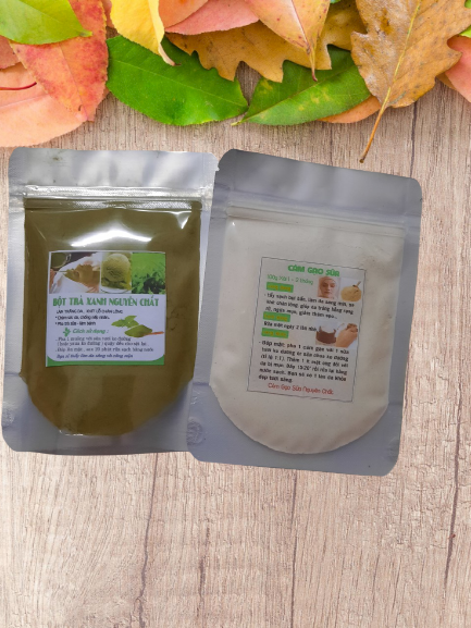 Combo 2 gói bột trà xanh bột cám gạo sữa đắp mặt & tắm trắng (50g & 100g)