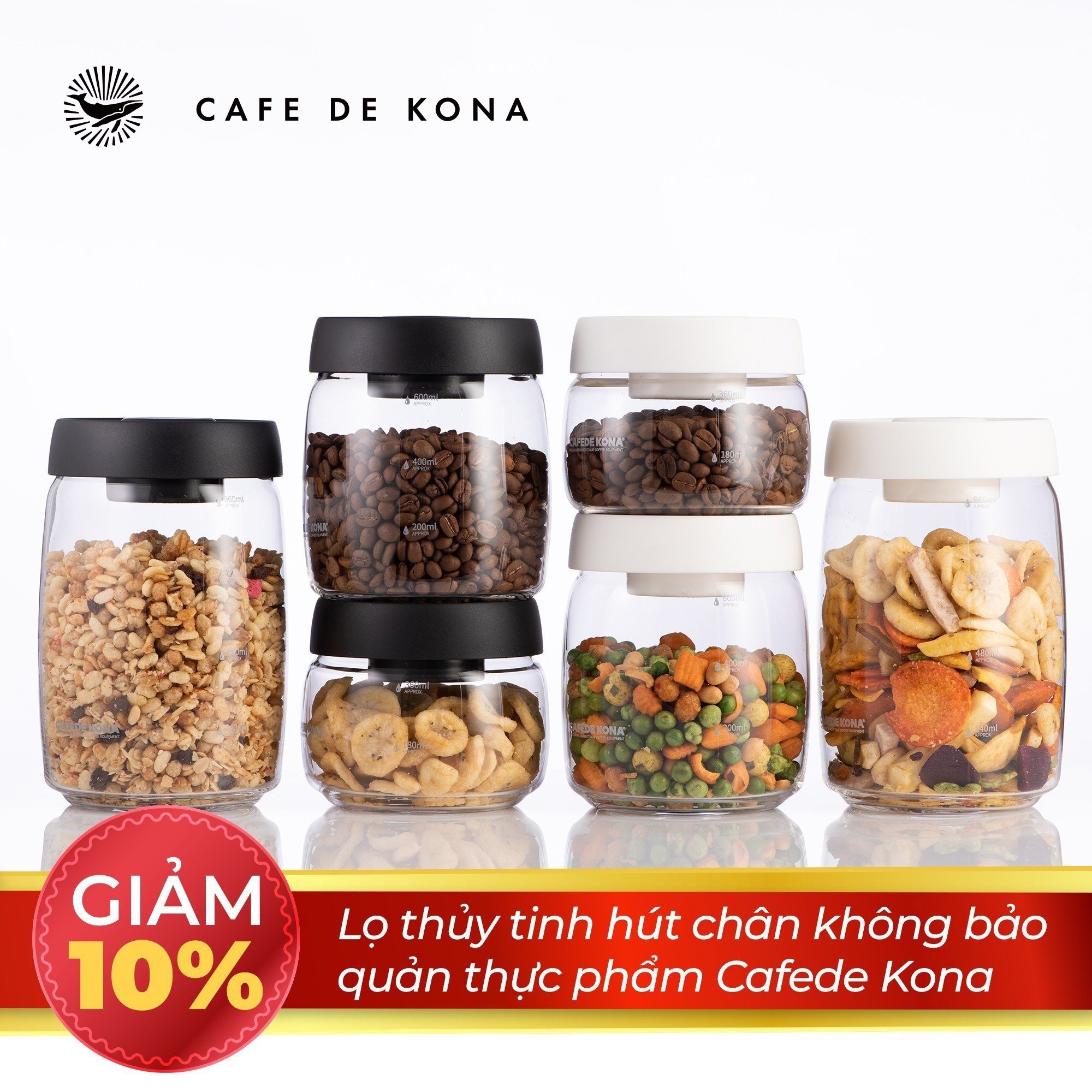 Hũ thủy tinh hút chân không bảo quản thực phẩm Cafede Kona