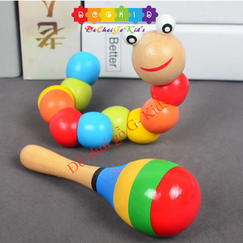 [HOÀN TIỀN 6%][HCM]Combo 2 món đồ chơi sâu gỗ và lục lạc gỗ