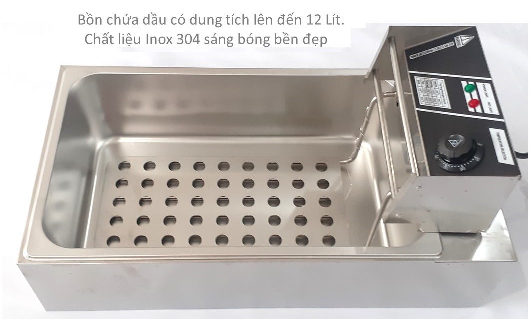 Bếp chiên nhúng đơn 1 khay 12 lít 2 giá nhúng 3.500 w chất liệu inox 304 bảo hành 12 tháng