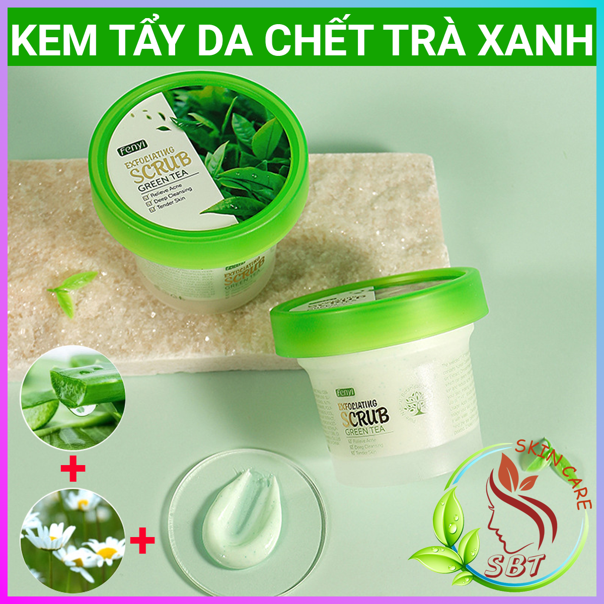 Kem Tẩy Tế Bào Da Chết Fenyi Chiết Xuất Trà Xanh Hủ 100g – Loại Bỏ Sạch Da Chết, Kiềm Dầu Nhờn, Làm Sạch Da, Dưỡng Da Sáng Mịn Màng, Dành Cho Mặt & Body