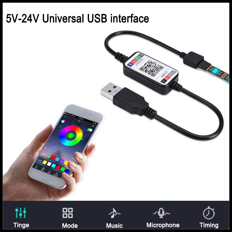 AMIOO Dây nối điều khiển đèn LED nhỏ công suất 5-24V dây nối điều khiển với điện thoại thông minh RGB có cổng cắm USB kết nối Bluetooth 4.0 dễ dàng sử dụng thích hợp dùng cho khách sạn quán bar hoặc nhà ở - INTL