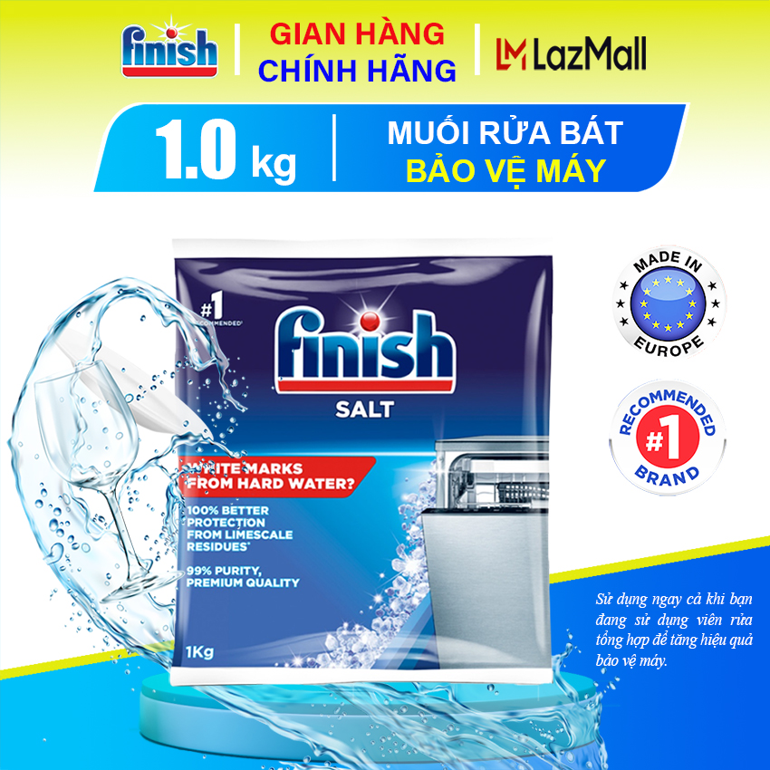 Muối rửa bát Finish túi 1kg chính hãng - Muối rửa chén bát giúp làm mềm nước bảo vệ và chống đóng cặn trong máy