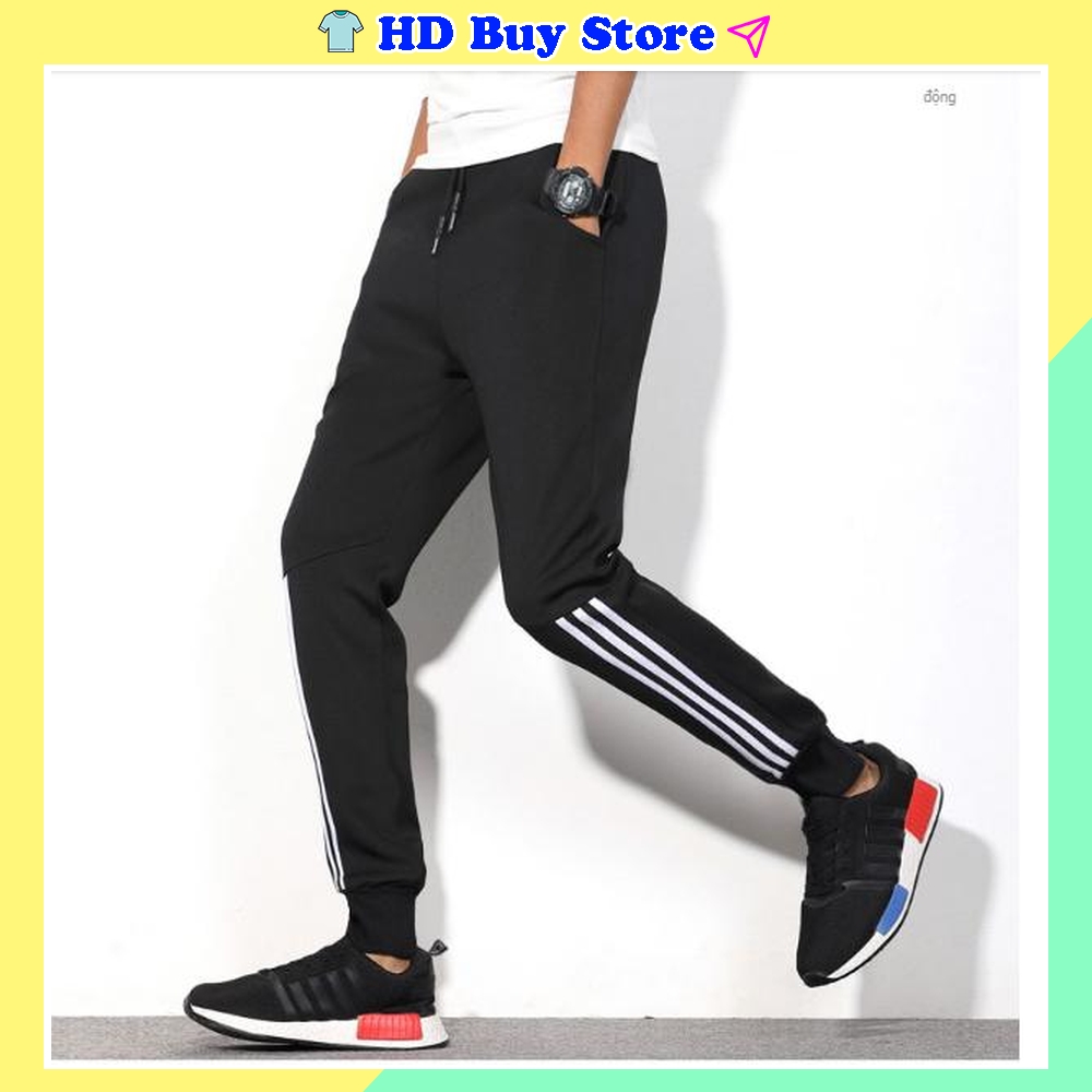 (Có ảnh thật Video) Quần Jogger Nam Chất Thun Co Dãn Phong Cách Thể Thao Phối 3 Vạch Dọc Bo Ống Siêu Đẹp