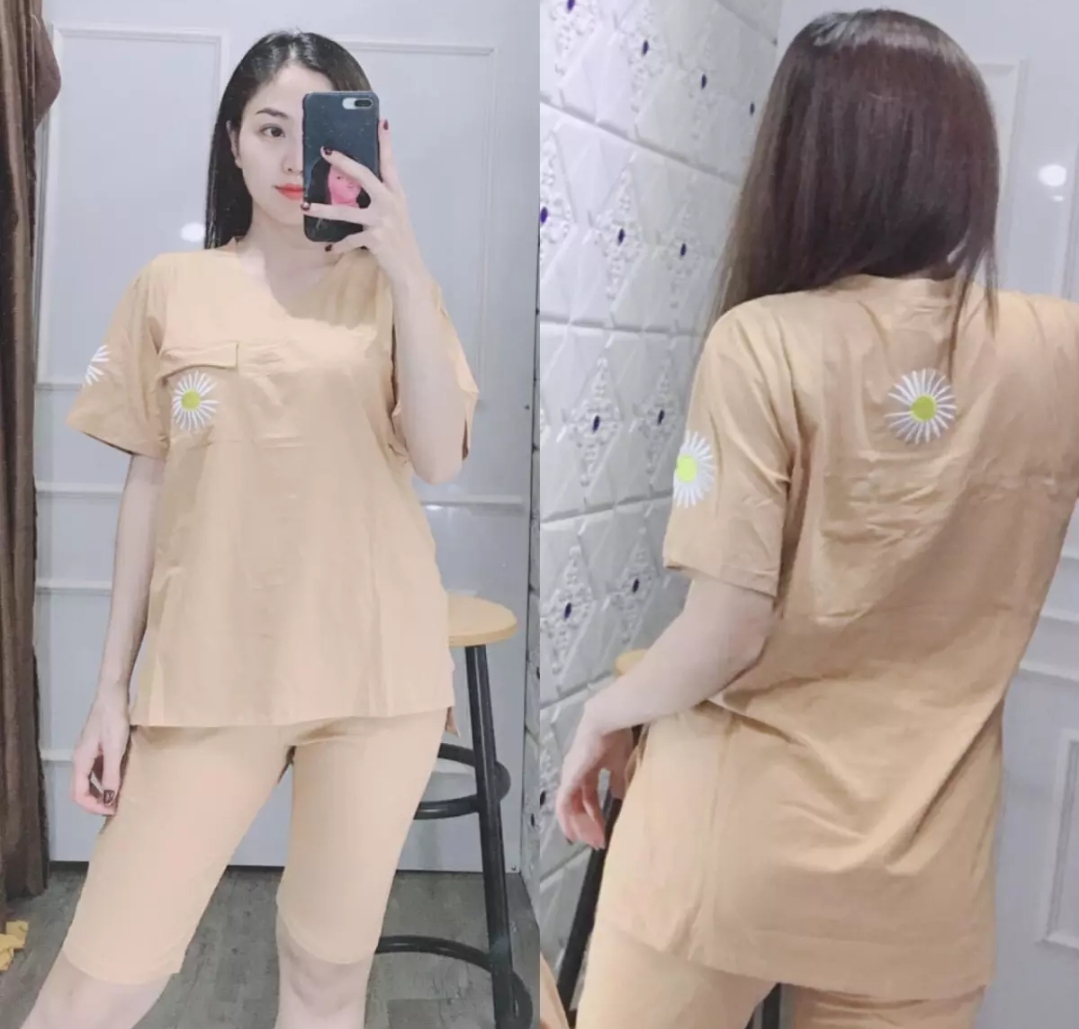 Set bộ lửng mặc nhà in hình hoa cúc dễ thương vải dày mịn mát thiết kế thời trang
