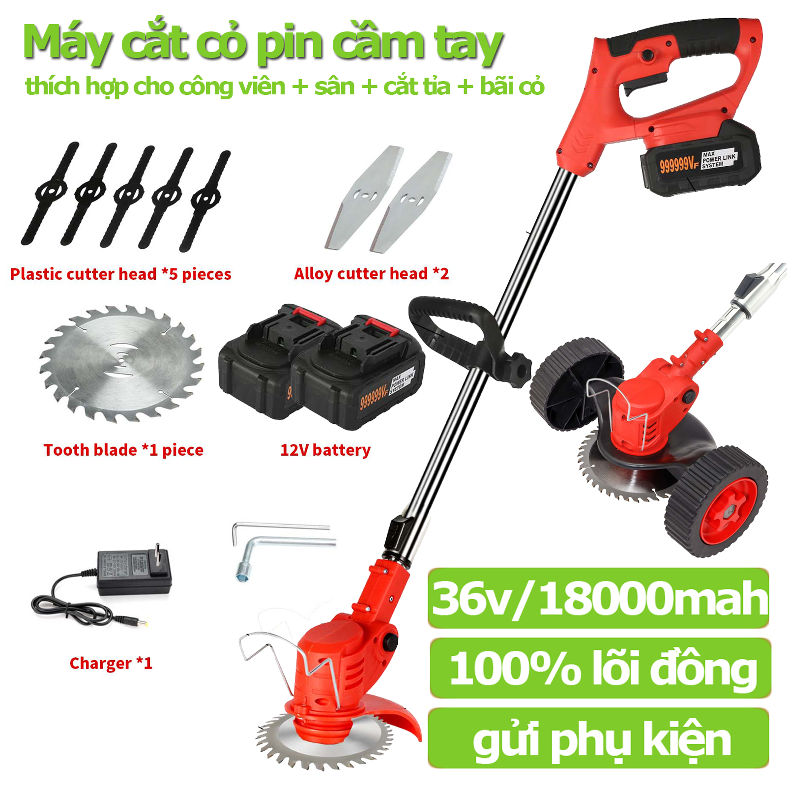 Máy cắt cỏ cầm tay Máy Cắt Cỏ Chạy Pin Tốc Độ Vượt Trội Động Cơ Mạnh Mẽ 2200WTrọng Lượng Siêu Nhẹ Pin Lithium 18000mAh BẢO HÀNH 1 ĐỔI 1