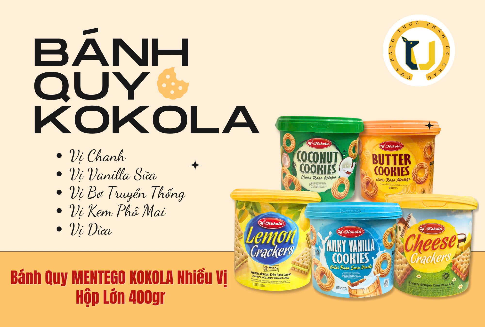 Bánh quy nhiều vị nhập khẩu Indonesia KOKOLA Assorted Cookies/ Crackers hộp 400GR