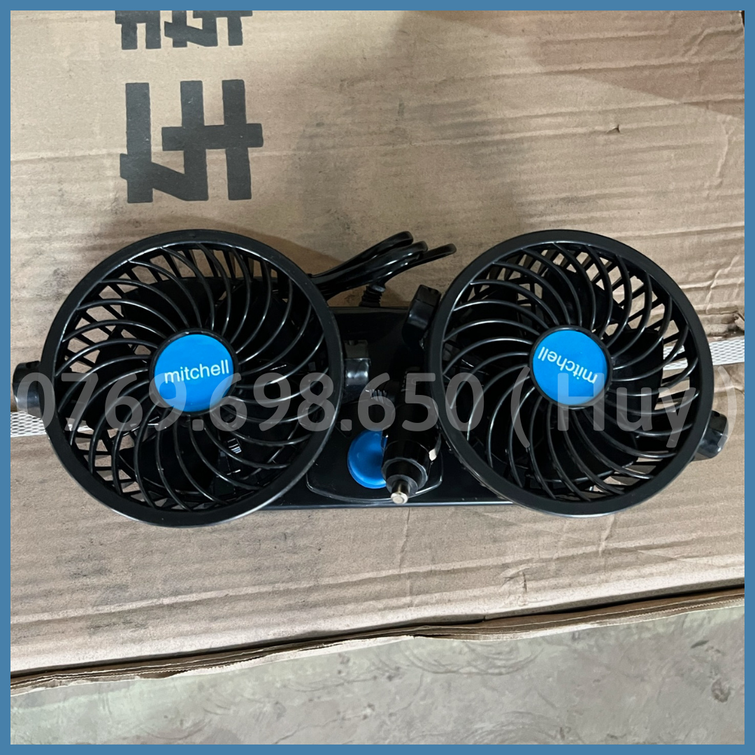 Quạt đôi ô tô xe tải loại vừa có chân cắm sẵn 12v 24v, 4inch 10 cm, quạt mini