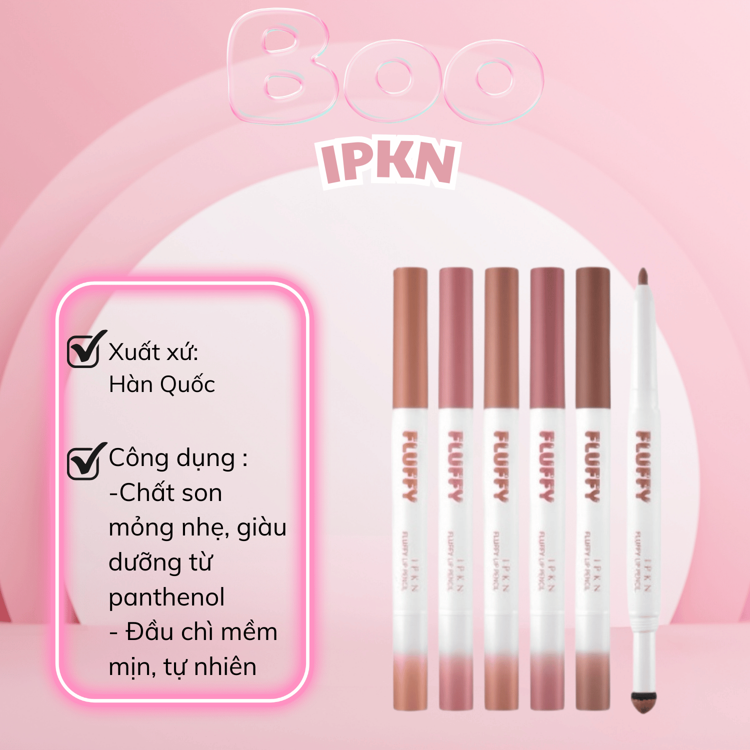 Chì Kẻ Viền Môi Kết Hợp Son Hai Đầu IPKN Fluffy Lip Pencil - 1.3g