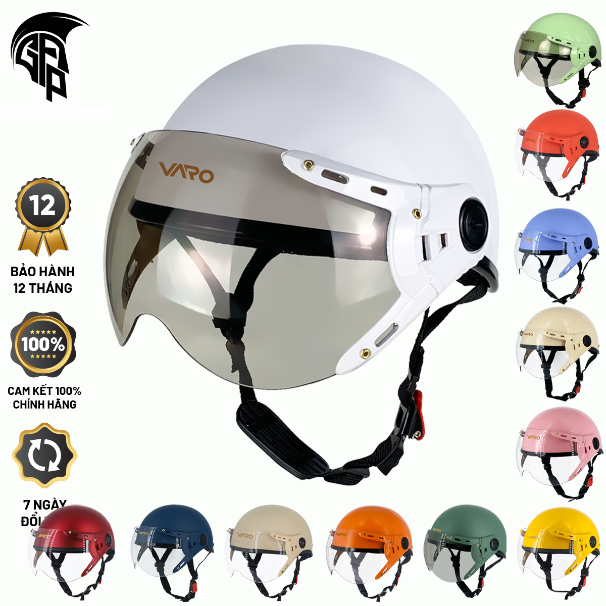 MŨ BẢO HIỂM NỬA ĐẦU 1/2 KÍNH CÀNG VARO SƠN TRƠN ĐỦ MÀU - BẢO HÀNH TOÀN QUỐC 24 THÁNG