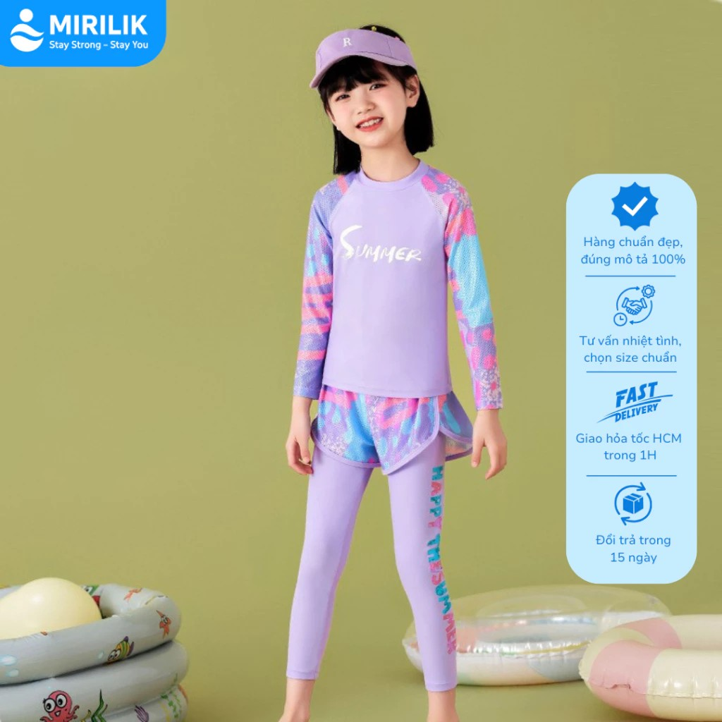 Sét 3 món đồ bơi bé gái Size lớn cho bé từ 25-50 kg đồ bơi nữ kín đáo váy bơi quần bơi  Yuke Mirilik