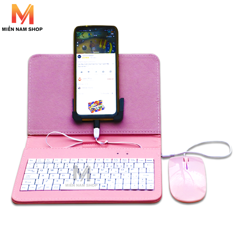 (XEM VIDEO) Bao Da Tích Hợp Bàn Phím + Chuột Cho Điện thoại Máy Tính Bảng từ 4 đến 7 inch Phím Bấm Nổi Có Dây