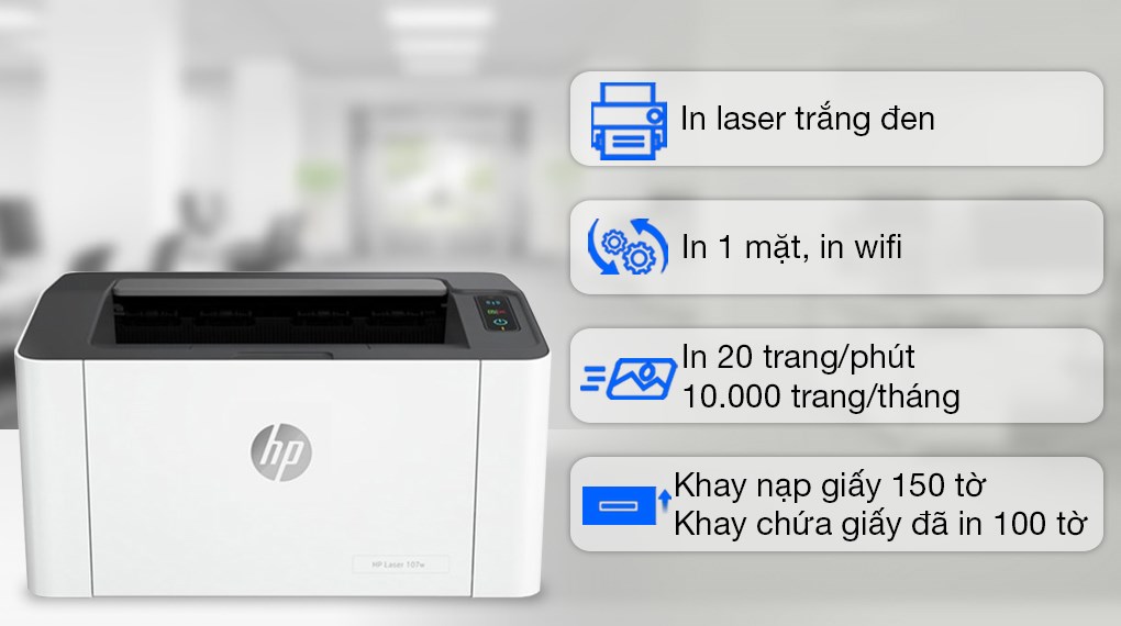 Máy in HP Laser 107w Printer,1Y WTY-4ZB78A, wifi- Hàng chính hãng