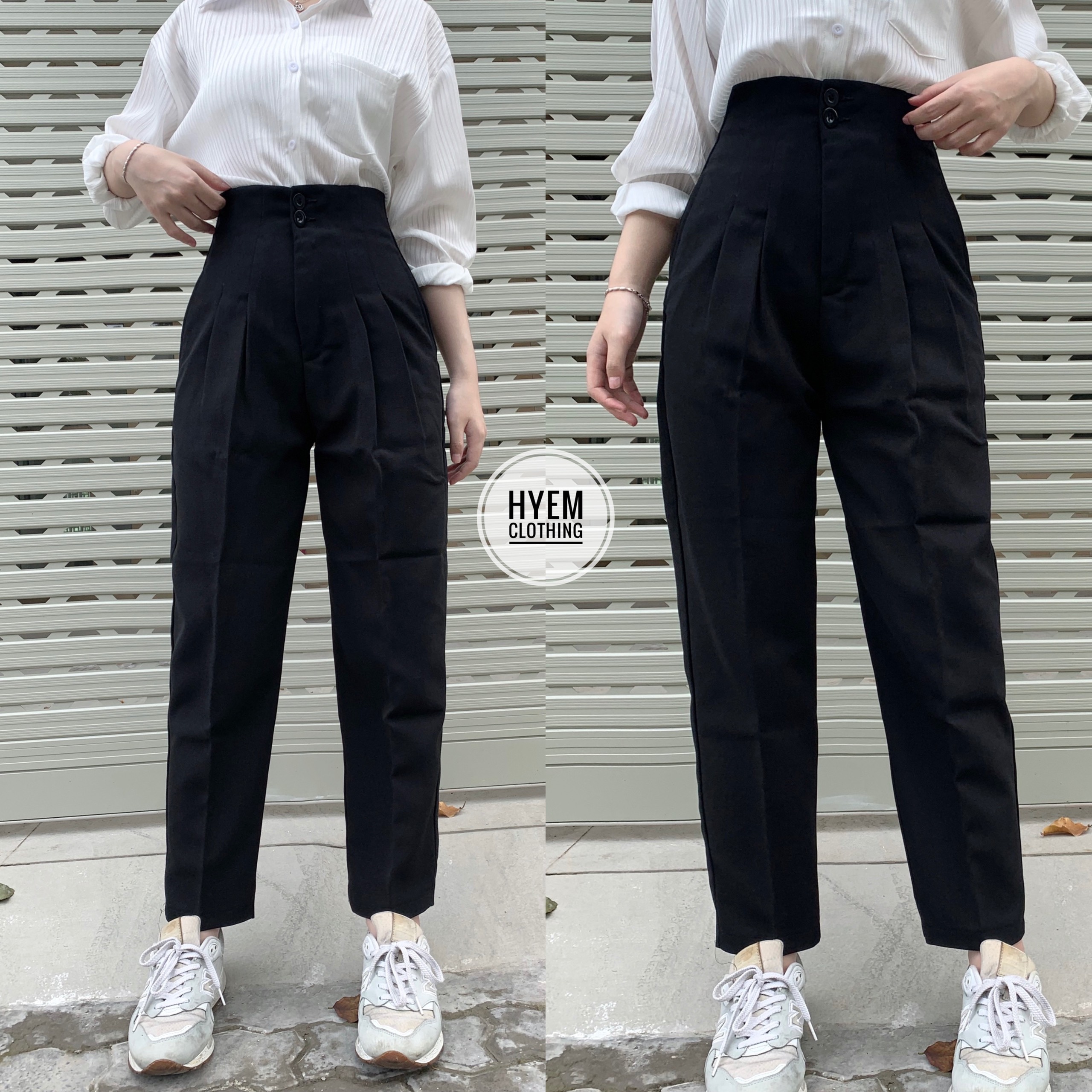Quần Tây Nữ Baggy Dáng Rộng 2 Nút Cạp Liền 2 Ly Quần Có Đĩa Đeo Nịt Màu Đen Có 2 Độ Dài Chất Tuyết Dày Dặn Mưa Phù Hợp Đi Học Đi Làm Học Sinh Cao Cấp