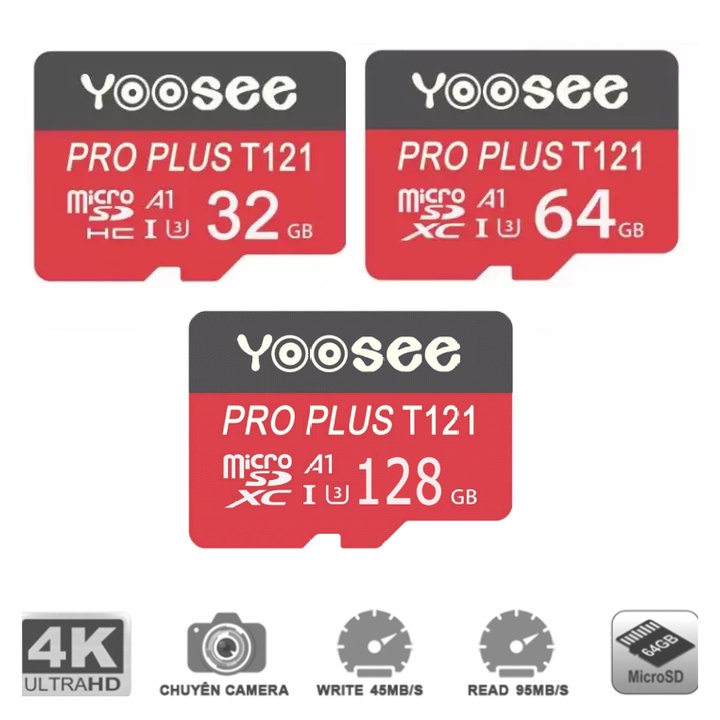 Thẻ Nhớ Yoosee Pro Plus 32GB/64Gb/128Gb A1 U3 4K R95MB.s W45MB.s [Đỏ] - Chuyên Camera và Điện Thoại