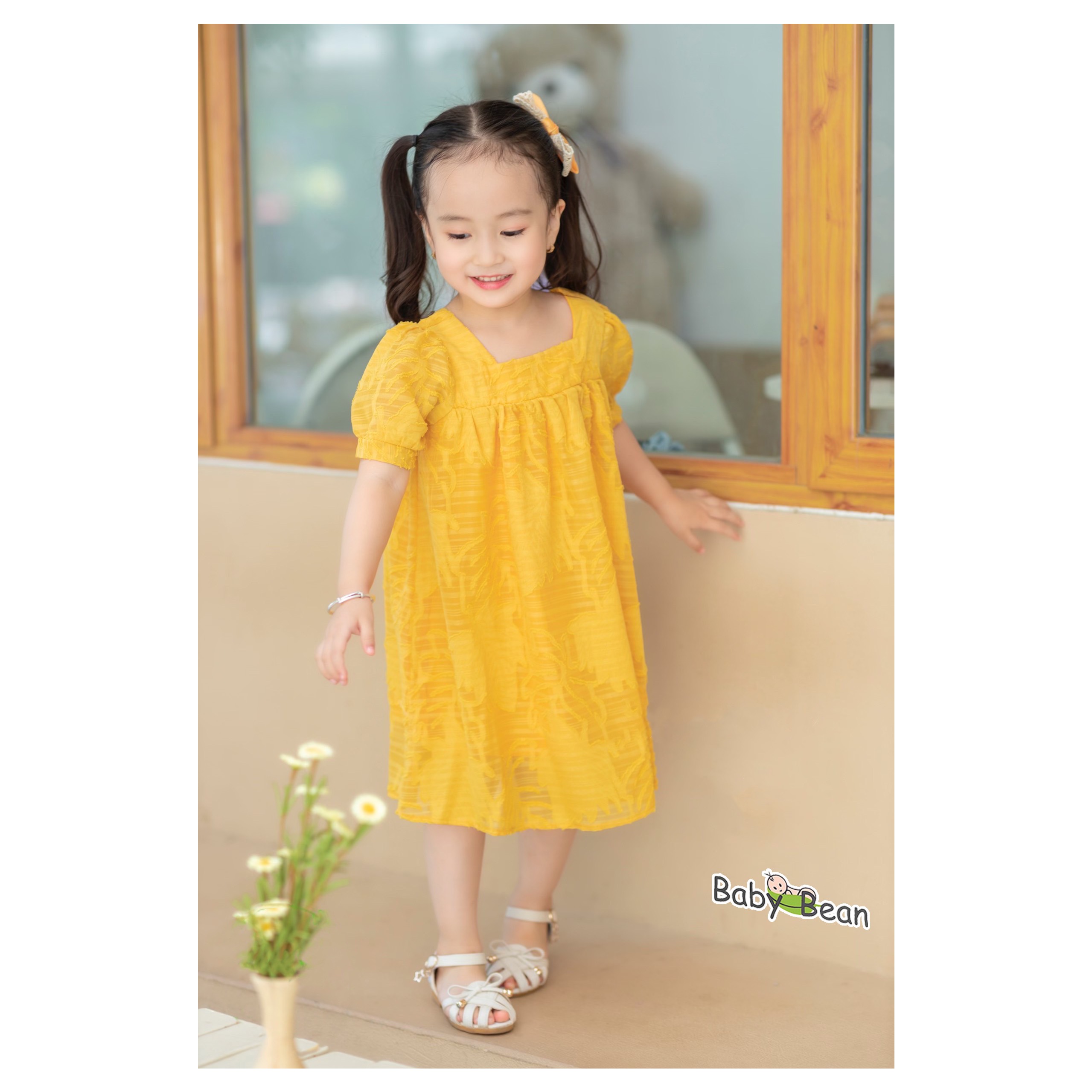 Váy đầm đũi tơ in nổi 3d bé gái babybean