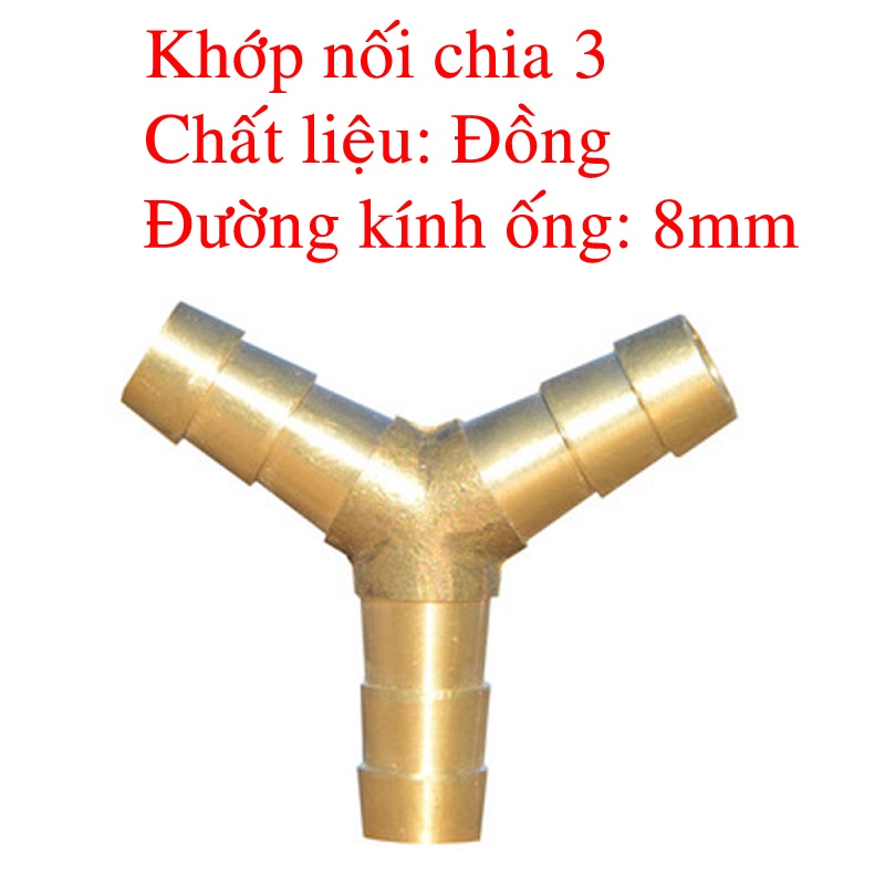Khớp nối nhanh chia 2 nhánh đường ống đường kính 8mm chất liệu bằng đồng.