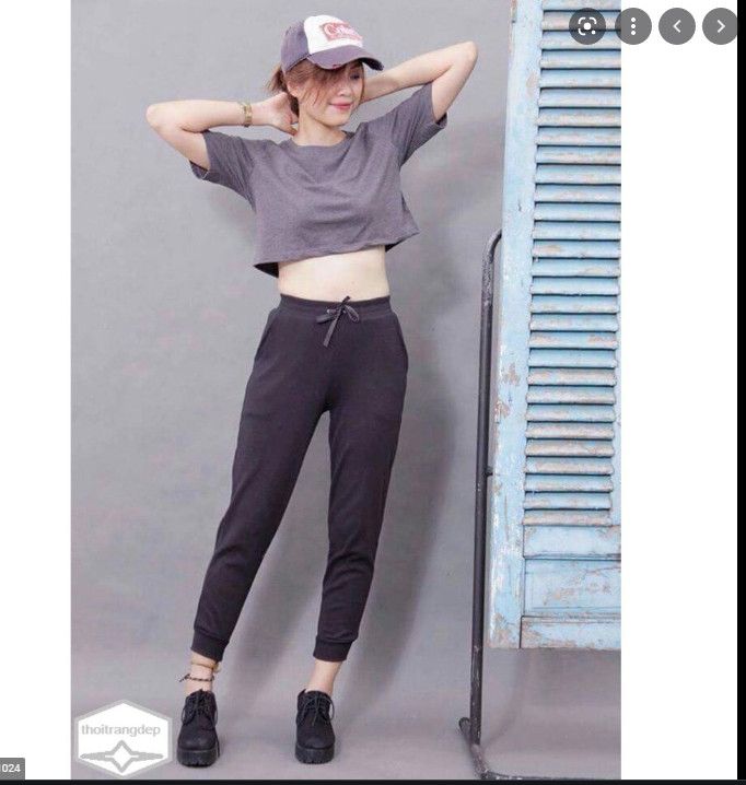 Quần jogger thể thao chất thun gân cạp chun bo gấu cho bạn nữ