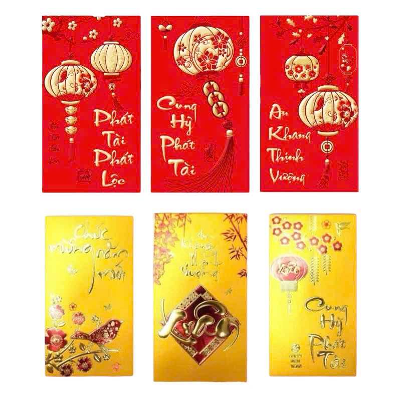 Combo 30 Bao Lì Xì Tết In Nổi 3D Nhũ Ánh Ngọc Trai Giấy Dày Size To In Nổi Rõ Nét