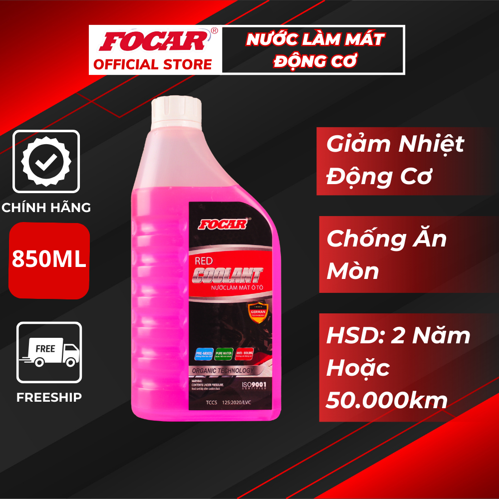 Nước làm mát động cơ ô tô Focar red coolant 850ml- nước làm mát cao cấp màu đỏ, nước làm mát máy, nước làm mát xe hơi, nước làm mát động cơ xe, nước làm mát ô tô tiêu chuẩn