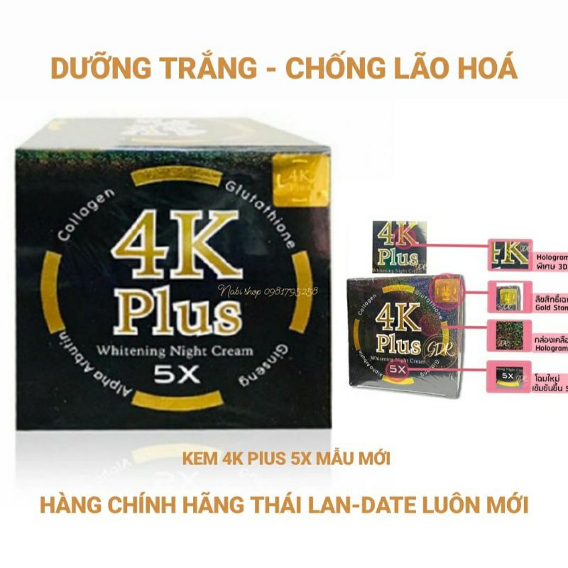 Kem dưỡng trắng da mặt ban đêm 4k Plus Thái Lan