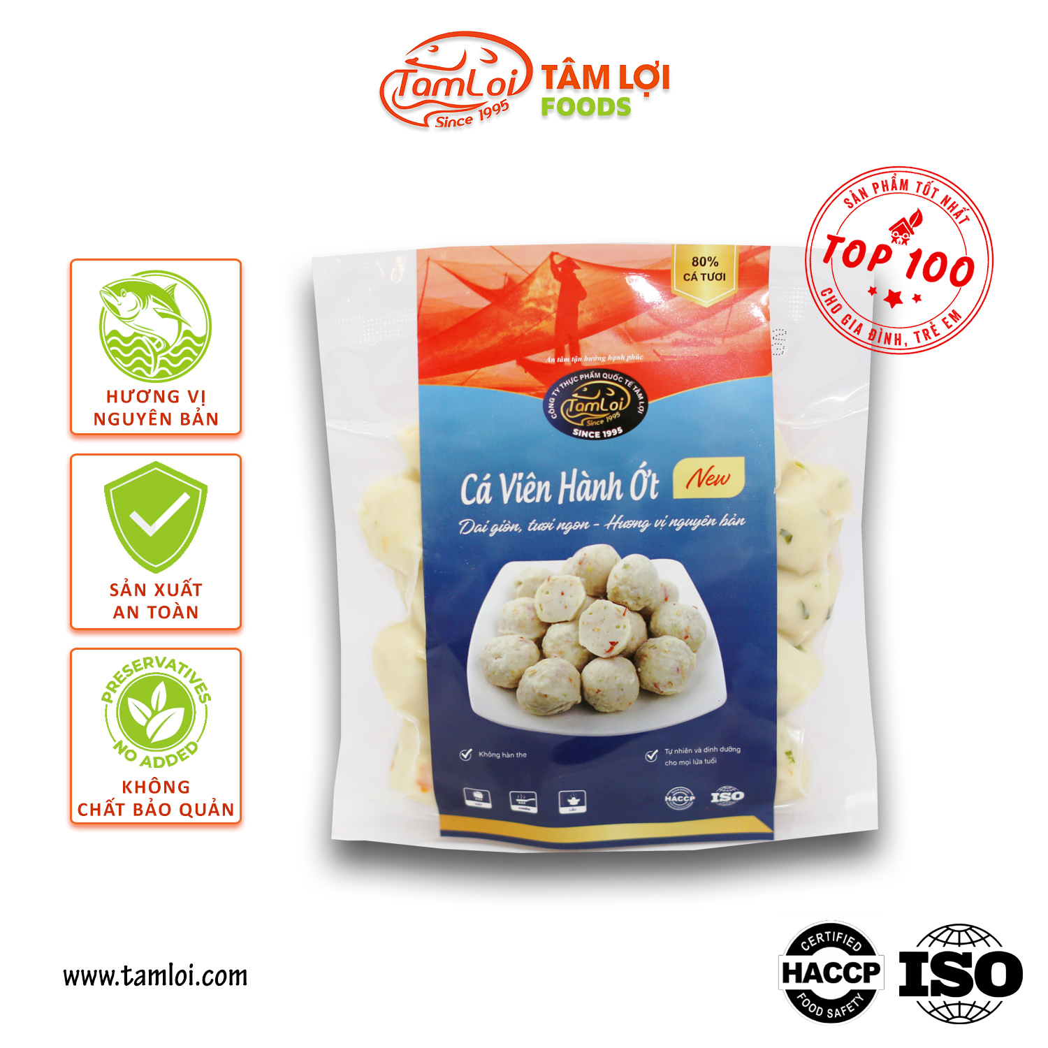 Viên thả lẩu - cá viên hành ớt tâm lợi, loại cao cấp - 200 gram - 500 gram