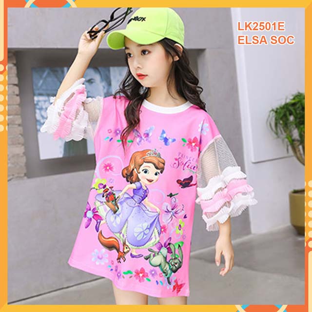 Đầm thun 3d xinh xắn bé gái hình elsa- at2501e