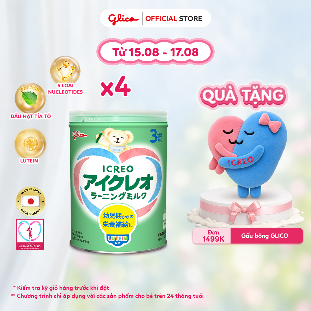 (ICREO SỐ 3) Combo 4 Lon Thực Phẩm Bổ Sung Sữa Dinh Dưỡng GLICO ICREO LEARNING MILK cho bé từ 3 tuổi trở lên (Số 3 - 4Lon x 820g/Lon)