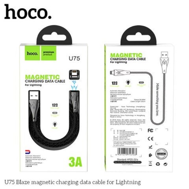 Cáp sạc nhanh dây dù nam châm hoco u75 - 3.0a dài 1m2