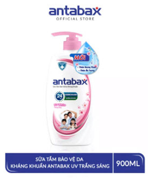 Sữa tắm Bảo Vệ Da kháng khuẩn Antabax UV White Trắng Sáng 900ml - HƯƠNG HOA ANH ĐÀO, SỮA TẮM diệt 99.99% các vi khuẩn mầm bệnh