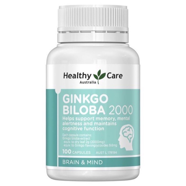 Viên uống bổ não Healthycare Gingko Biloba 2000 chai 100 viên