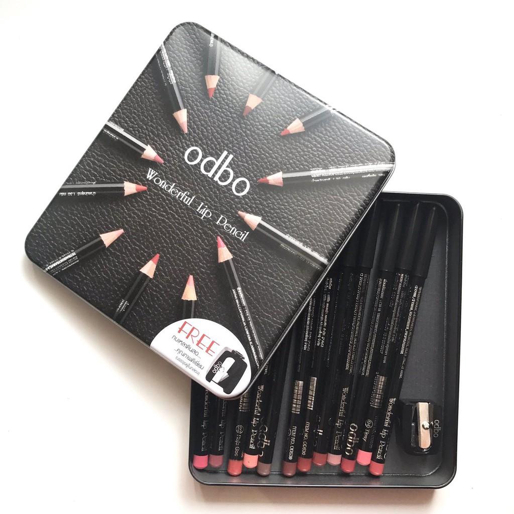 Hộp 12 cây Chì Kẻ Môi Odbo Wonderful Lip Pencil Thái Lan tặng kèm chuốt chì