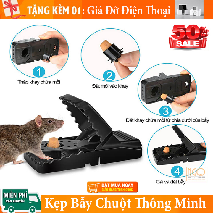 Bẫy chuột - Kẹp bẫy chuột thông minh, Công dụng bẫy chuột hàm ếch, Bẫy các loại chuột nhà, chuột cống, chuột nhắt..., Chất liệu, Nhựa ABS cứng