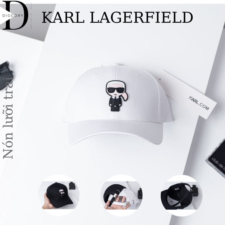 Mũ nón lưỡi trai KARL LAGERFIELD chất vải cotton Hàn Quốc cao cấp, logo cao su nổi 3D, màu đen, trắng. Đầy đủ tem tag hàng NVXK
