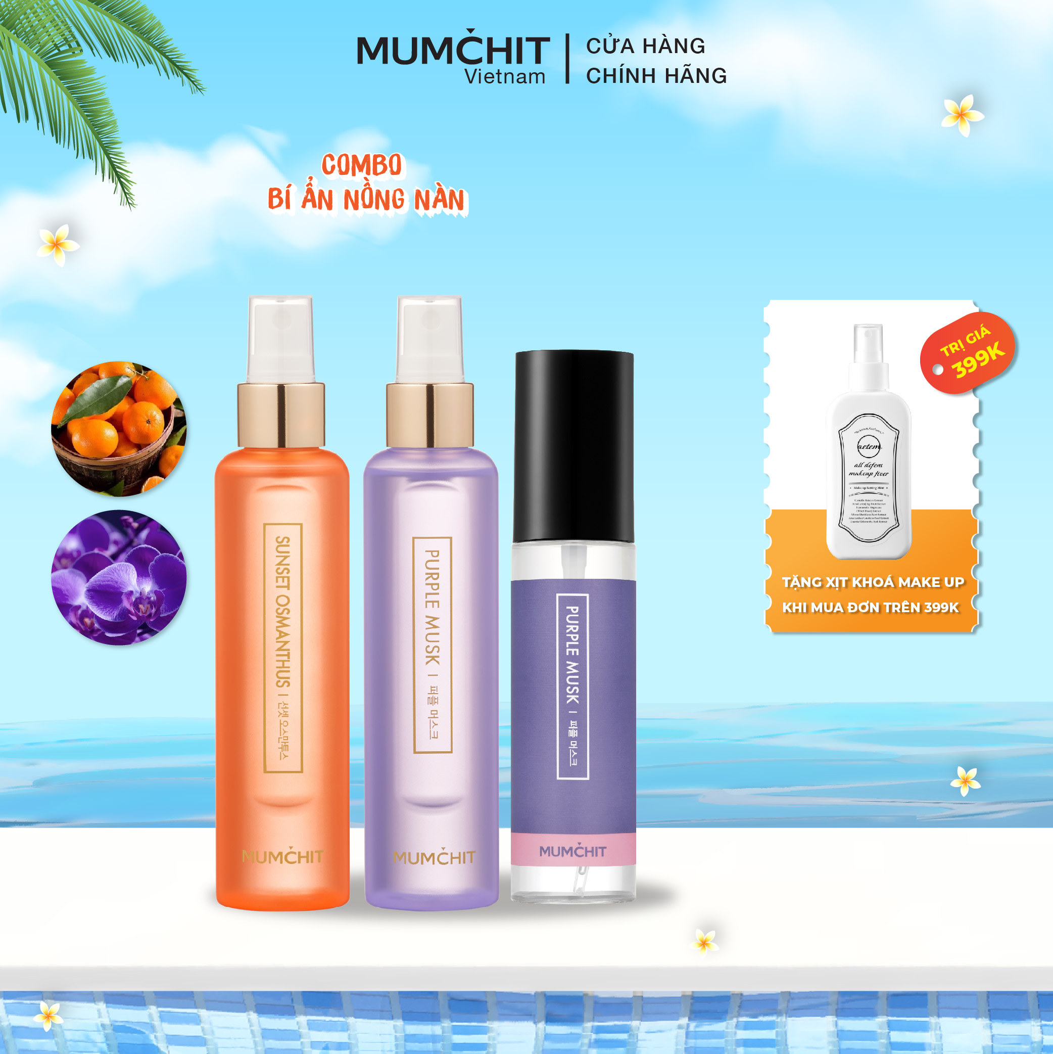 Combo xịt thơm vải + xịt thơm tóc và body mumchit bí ẩn nồng nàn