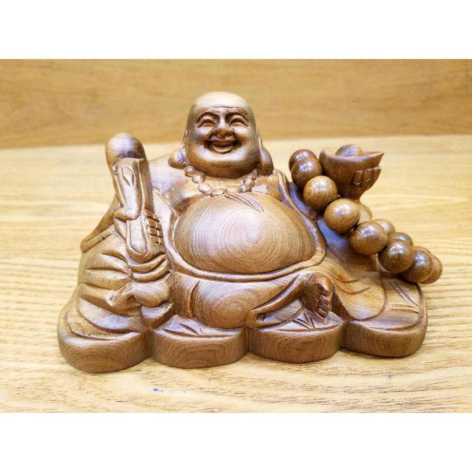 TƯỢNG PHẬT DI LẶC gỗ thơm BÁCH - XANH màu tự nhiên