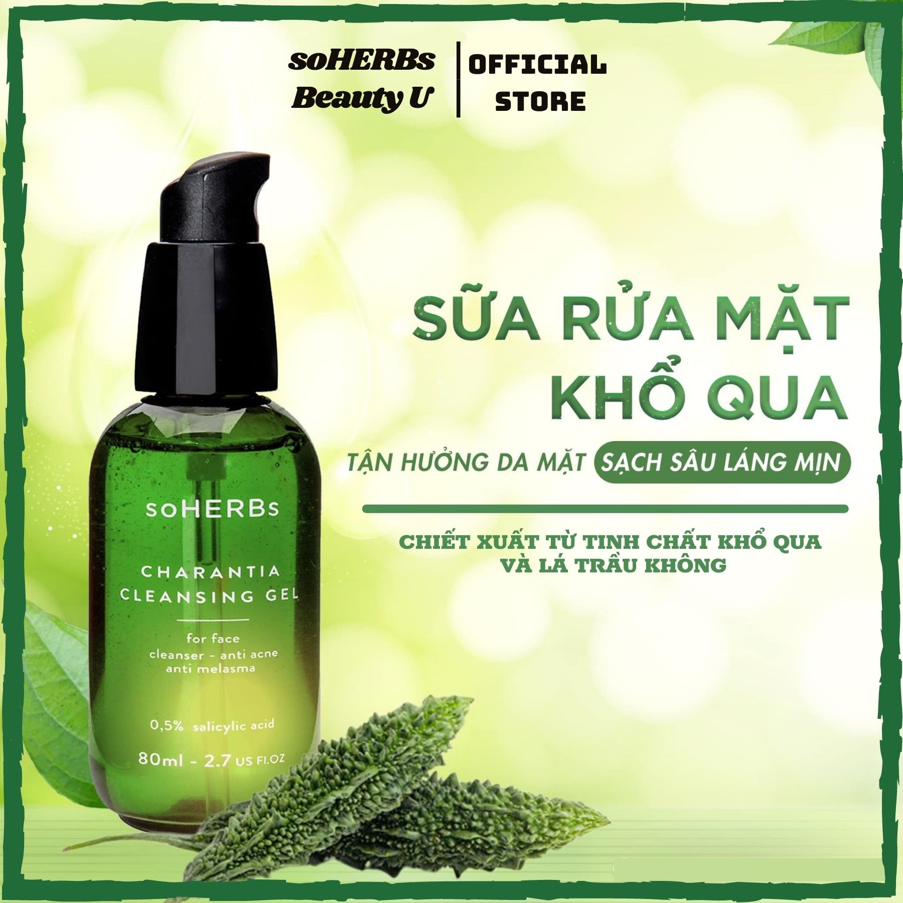 Sữa Rửa Mặt Dạng Gel Tinh Chất Khổ Qua Cho Da Dầu Mụn , Nhạy Cảm Soherbs 80ml Giảm Mụn Mờ Thâm , Cấp Ẩm Làm Sạch Da , Se Khít Lỗ Chân Lông