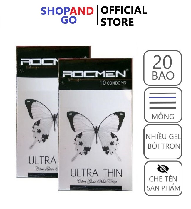 Freeship COMBO 2 hộp bao cao su ROCMEN Ultra thin Siêu mỏng- Cảm giác như thật (20 cái)