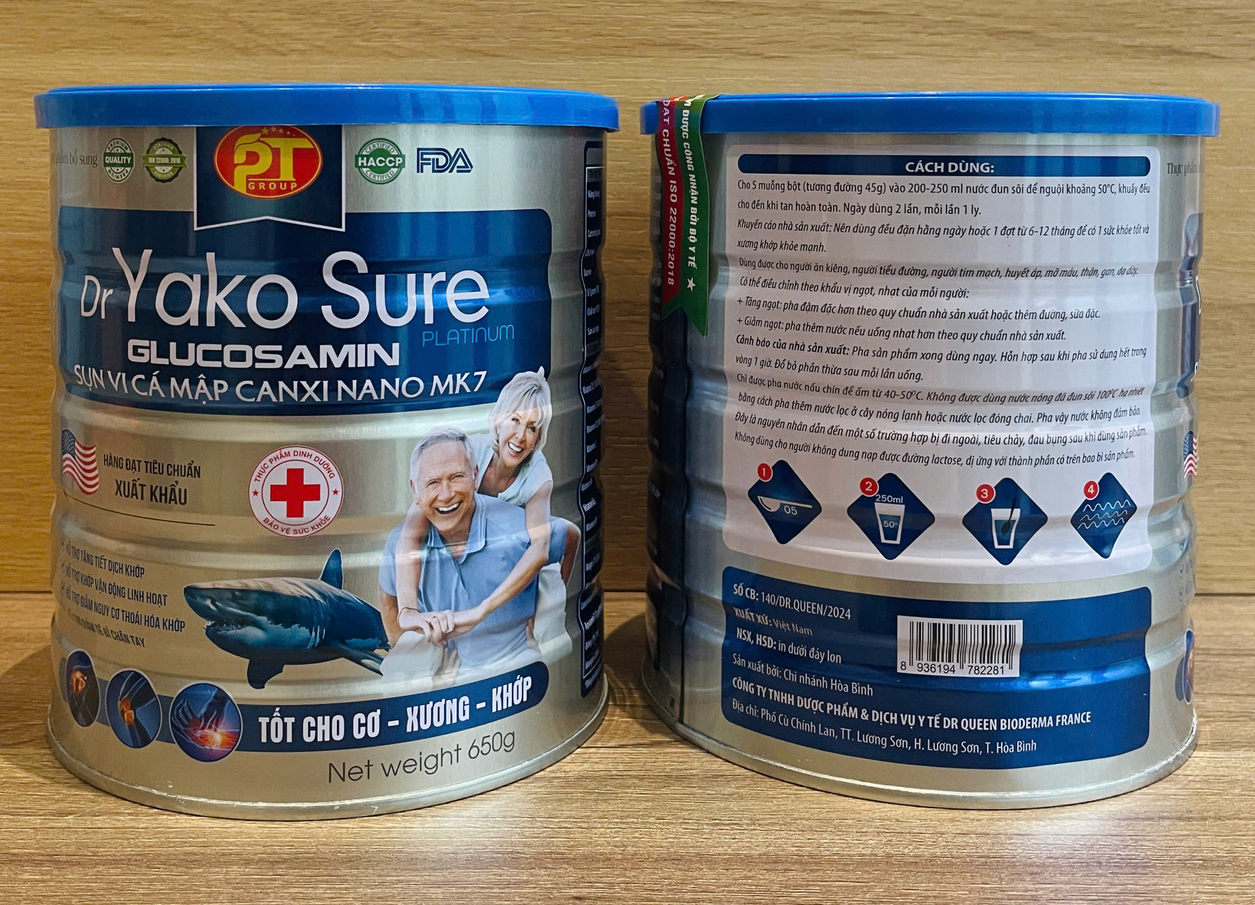SỮA BỘT DR YAKO SURE GLUCOSAMIN SỤN VI CÁ MẬP CANXI NANO MK7. LON 650gr. GIÚP GIẢM ĐAU XƯƠNG KHỚP, K