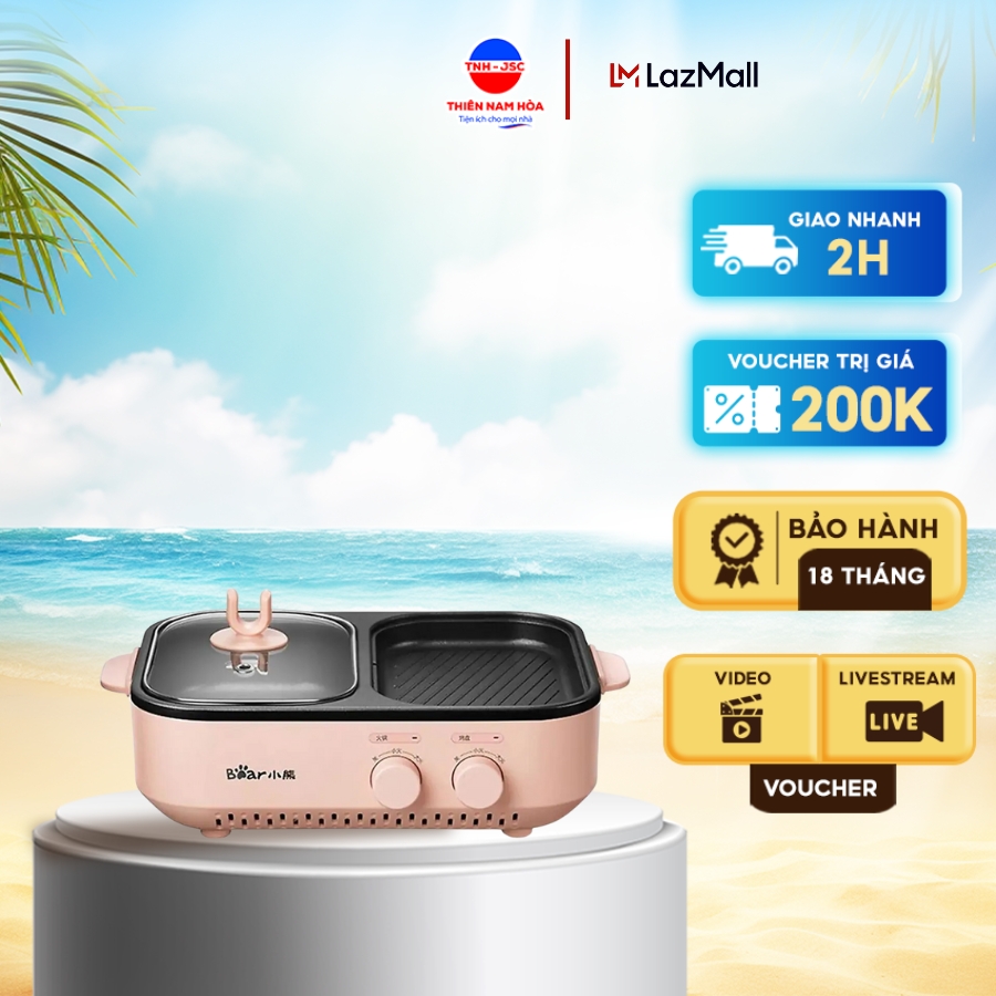 Nồi lẩu nướng Bear 2 ngăn mini - Hàng chính hãng